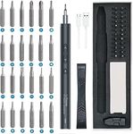 Ankilo Mini Electric Screwdriver, 28 in 1 Rechargeable Portable Power Screwdriver Set with 24 Precision S2 Bits 3 LED Light Repair Tool for Phone Watch Camera Laptop Toys, Black