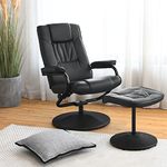 POWERSTONE Recliner Chair with Ottoman, PU Leather Swivel Reclining Chair with Footrest Living Room Armchair Leisure Lounge Chair with Wrapped Base Black