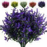 RECUTMS Artificial Greenery Lavender Fake Shrubs Flowers 8 Bundles UV Resistant Hanging Planter Flora Fence Indoor Outside Decor Wedding Table Flowers Arrangement Bouquet Filler (Purple)