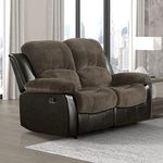 Lexicon Humphreys Loveseat Recliner - Soft Faux Leather Double Reclining Sofa, Manual Pull Tab, Wall Hugger, High-Density Foam, Solid Wood Frame, Easy Assembly, 62.5"W, Living Room, RV - Brown Shades