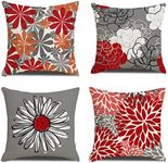 Pillow Cover 20X20 Inch set of 4 Floral Decorative Square Pillow Cushion Cover Red Modern Daisy Pillow Cover Grey Decorative Floral Pillow Cover for Outdoor Home Sofa Bedroom Car Decor