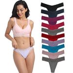 Deigecil Womens Thong, T Back Low Waist Seamless Panties Cotton Lace Thongs For Women, Pack Of 10 Assorted different Lace Pattern and Color