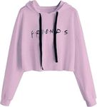 Idepet Women’s Casual Letters Print Crop Top Loose Pullover Friends Shirt Teen Girl TV Show Hoodie Sweatshit, Purple, Medium