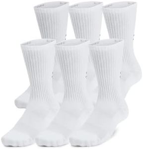 Under Armour Unisex-Adult Training Cotton Crew Socks 6 Pack, (100) White/White/Black, Large