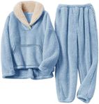 Flygo Girls Fuzzy Pants Set Fleece Outfits Winter Flannel Loose Fluffy Pullover Sweatshirt Top Pants Sweatsuit(Blue-S)