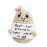 Movstriker Funny Potato for Girls Mini Inspirational Good Luck Gifts Knitted Wool Doll with Positive Card Plush Crafts Positive Gift for Adult Kids Lovers Birthday Christmas Home Office