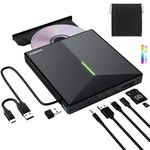 ORIGBELIE External CD DVD Drive with 4 USB Ports and 2 TF/SD Card Slots, USB 3.0 Portable CD/DVD Disk Drive Player Burner Reader Writer for Laptop MacBook Desktop PC Windows 11/10/8/7 Linux Mac OS