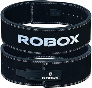 ROBOX Powerlifting Lever Belt - 4" Back Support 10mm Suede Leather, Deadlifts, Squats, Bodybuilding, Gym, Workout, Weight Lifting Belt for Men and Women (Black, Large)
