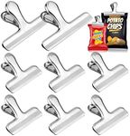 Whaline Stainless Steel Chip Clips Set, 4.7'' & 3'' Chip Bag Clips Heavy Duty Food Clips Round Edge Air Tight Seal Grip for Office Kitchen Home Usage Storage (2 Large and 6 Small Size)