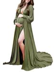 Dedysler Maternity Photo Shoot Dress Long Sleeve Maxi Maternity Gown Side Splits Baby Shower Photoshoot for Photography, 05 Amygreen (Rayon- High Stretchy), X-Large