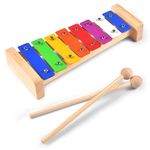 Children's educational xylophone,8-Note Glockenspiel,Multi-Colored Xylophone for Kids,With Two Mallets - Wooden Frame - Baby Instruments - 8 Note Xylophone with Beaters