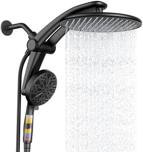 Shower Head with filtered Handheld High Pressure daul Shower Heads with Handheld Spray Combo and 10 Sprays Handheld Shower Head Detachable Shower head Built-in Magnetic Docking and Power Jets Black