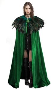 Gothic Feather Shawl and Halloween Adult Velvet Classic Witch Costume Cloak