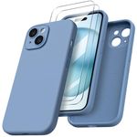 ORNARTO Designed for iPhone 15 Case with 2X Screen Protector, Liquid Silicone Gel Rubber Cover [Upgraded Camera Protection], Shockproof Protective Phone Case 6.1"-French Blue