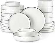 MALACASA 24 Pieces Porcelain Dinnerware Set, Dish Set for 6, Premium Plates and Bowls Sets, Chip and Scratch Resistant Dishware Sets Kitchen Dishes Dining Ware Set, White wtih Black Rim, Series LEAH