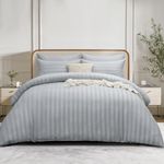 RUIKASI Super King Size Duvet Cover Set - Satin Stripes Duvet Cover with 2 Pillowcases, Grey Superking Bedding Bed Set with Zip Fastening, Ultra Soft Microfiber Quilt Bed Cover