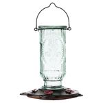 More Birds 39IN Vintage Antique Bottle Hummingbird Feeder with Burnt Penny Finish, 20-Ounce Capacity