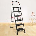 TNT THE NEXT TREND Carbon Steel Cameo 6 Step Heavy Duty Foldable Step Ladder With Anti-Skid Shoes And Extra Strong Wide Steps (Black)