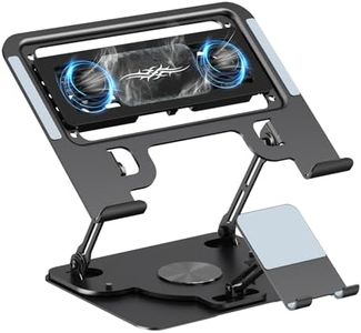 Laptop Cooling Pad with Detachable Fan & Cooler, 2-in-1 Laptop & Phone Stand, Adjustable Angle, 360° Rotatable Base, Carbon Steel, Ultra-Quiet & Super Sturdy for Laptop (Black)