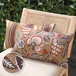 Phantoscope Pack of 2 Outdoor Indoor Throw Decorative Pillow Cover Decorative Waterproof Striped Floral Patio Pillows Cushion Case for Couch Tent Park, Light Coffee 12 x 20 Inches