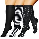 CHARMKING 3 Pairs Plus Size Compression Socks for Women & Men Extra Wide Calf 20-30 mmHg Best Support for Circulation, 06 Black/White/White, X-Large