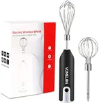 Electric Hand Mixer Whisk| Wireless Rechargeable Handheld Egg Beater with 2 Stainless Steel Mixing Heads | Portable Kitchen Aid Hand Mixer for Egg, Milkshake Cream, Cake, Baking & Cooking-Black