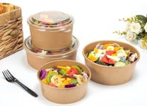 HOT BARGAINS 150 X 35oz (1000ml) Disposable Salad Bowls with Lids Freezer and Microwave Safe for Takeaway Kraft Food Container for Business, Restaurant (150)