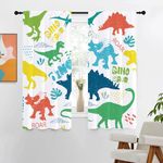 Dinosaur Curtain 42" W x 63" L Dino Colorful Kid Funny Cartoon Animal Boys Cute Curtains Living Room Bedroom Window Drapes Treatment Fabric 1 Pair