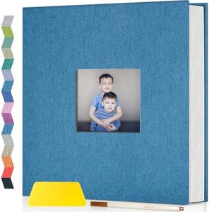 Popotop Photo Album Self Adhesive with Picture Display Window,60 Pages DIY Scrapbook Album for 4x6 10x12 Picture,Linen Cover Memory Book for Baby Wedding, with Scraper and Metallic Pen