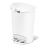 simplehuman 50 Liter Semi-Round Hands-Free Kitchen Step Soft-Close Lid Trash Can, White