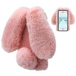 LCHDA iPhone 6S Plus Rabbit Case,iPhone 6 Plus Rabbit Fur Case Bunny Ear Phone Case For Girls Fuzzy Cute Warm Winter Soft Furry Fluffy Ball Fur Hair Plush Protective Cover With Screen Protector-Pink