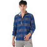 Campus Sutra Men's Denim Blue Buffalo Checked Shirt for Casual Wear | Spread Collar | Long Sleeve | Button Closure | Cotton Shirt Crafted with Comfort Fit for Everyday Wear