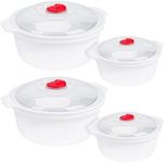 BELLE VOUS 4 Pack of Microwave Food Containers with Steam Vent Lids - 800-1300ml/27-44oz BPA-Free Round Cooking Pots - Food Cookware/Storage Bowls with Steam Control Valves - Freezer/Dishwasher Safe