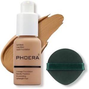 PHOERA Face Foundation,Liquid Foundation,Foundation Full Coverage,Long Lasting Perfect 30ml Matte Oil-Control Concealer 6 Colors Optional,Great Choice and Gift (#105 Sand, 30ml)