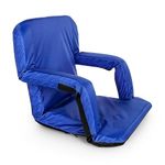 Camco Portable Stadium Seat | Steel Frame w/Padded Cushion Seat, Back Support & Armrests | Invertible Armrests for Wider Seat & Non-Skid Bottom | Great for Camping, RVing, Picnic & More | Blue (53095)