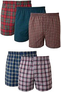 Hanes Men's 5-Pack FreshIQ Tartan Boxer with Inside Exposed Waistband, Multi, Medium