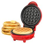 Giles & Posner® EK4214G Mini Waffle Maker, Non-Stick Electric Waffle Machine, 550 W, Compact Snack Maker, Fun Cooking with Power/Ready Indicator Lights, Red