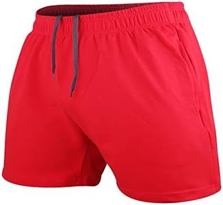 Men's Bodybuilding Workout Gym Shorts 5" Inseam Sports Cotton with Pocket Red Color Size 2XL