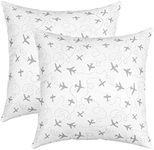 Cartoon Flight Pillow Cases Cushion Covers Kids Airplane Throw Pillow Covers 18"x18" Set of 2 Soft for Toddler Aircraft Print Decorative Throw Pillowcases Travel Decor Grey and White Cushion Cases