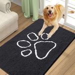 Smiry Dog Door Mat for Muddy Paws, Absorbent Dirt Trapper Non-Slip Washable Mat, Quick Dry Chenille, Mud Mat for Dogs, Entry Indoor Door Mat for Inside Floor (36x24 Inches, Black)