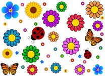 44 Piece Flower Power Vehicle Vibrant Decal Set 60's Flower Car Kit for Beetle Bug Golf Sticker Accessories or Laptop Classic Vinyl Stickers