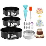 jingxinxin Cake Tins Set Non-Stick 7/8/9 Inch,Springform Baking Trays &1 Pcs Flour Sieve,Piping Bags and Nozzles Set 9 Pcs,1 Pcs Oil Brush,Cheesecake Pan with Removable Bottom