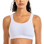 SYROKAN Women's Full Coverage High Impact Lightly Padded Support Wireless Shock Control Sports Bra White 40C