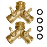 HQMPC 2 Way Hose Y Valve Brass Hose Splitter Garden Hose Y Valve Connectors 2 way shut off valve With Solid Brass Handle Brass Y Valve Water Garden Hose Adapter 3/4"GHT Thread Extra 4 Presure washers