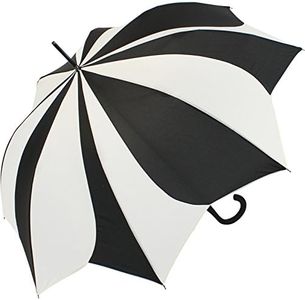 Pierre Cardin - Ombrello da donna, grande, stabile, con sistema automatico, a forma di girasole, nero-bianco, 105 cm, Ombrello con apertura automatica