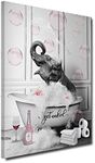 ZHONGYUTONG Bathroom Wall Art-Elephant In Bathtub with Pink Bubbles Funny Animals Giclee Canvas Prints Black and White Wall Decor Modern Artwork for Home Decorations Framed (Poster-2, 12"x18")