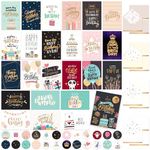 Decorably 24 Pack Foiled & Glittery Assorted Happy Birthday Cards with Envelopes & Stickers, 24 Unique Designs with Message Birthday Cards Box Set, 6x4in Happy Birthday Card, Birthday Cards for Women