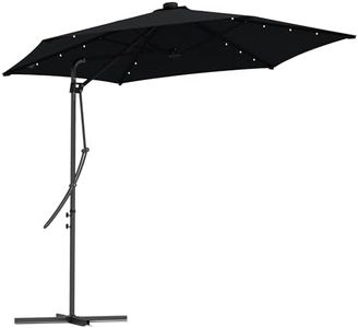 Outsunny 3(m) Cantilever Parasol with Solar LED and Easy Lever, Garden Parasol Umbrella with Cross Base and Waterproof Cover, Outdoor Sun Shades, Black