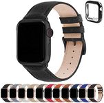 Fullmosa Bands Compatible for Apple Watch Band 41mm 40mm 38mm with Case Real Leather Replacement Strap for iWatch SE Series 9 8 7 6 5 4 3 2 1 Men and Women, 41mm 40mm 38mm Black + Gunmetal Buckle