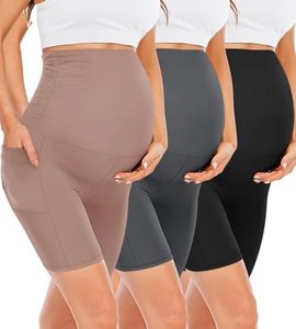 Happy.angel 2 Pack Maternity Shorts Over Belly, Black High Waisted 8" Pregnancy Workout Biker with Pockets